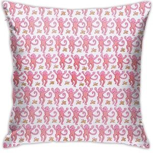 2 Pink Monkey Pattern Throw Pillow Cases